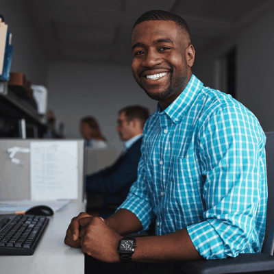 Administrator typing at keyboard