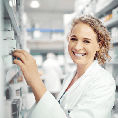 Pharmacist looking at computer